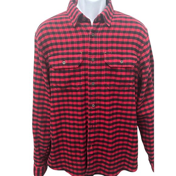 Red and Black Buffalo Plaid Long Sleeve Flannel Shirt - Picture 1 of 6